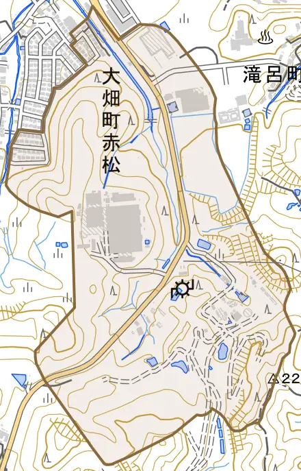 大畑町赤松とその周辺の地図。町の範囲を重ねている