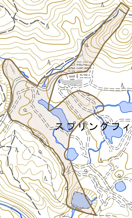 小名田町別山とその周辺の地図。町の範囲を重ねている