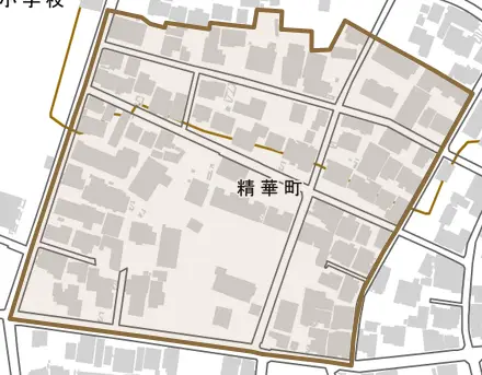 精華町とその周辺の地図。町の範囲を重ねている