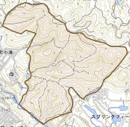 小名田町大石原とその周辺の地図。町の範囲を重ねている