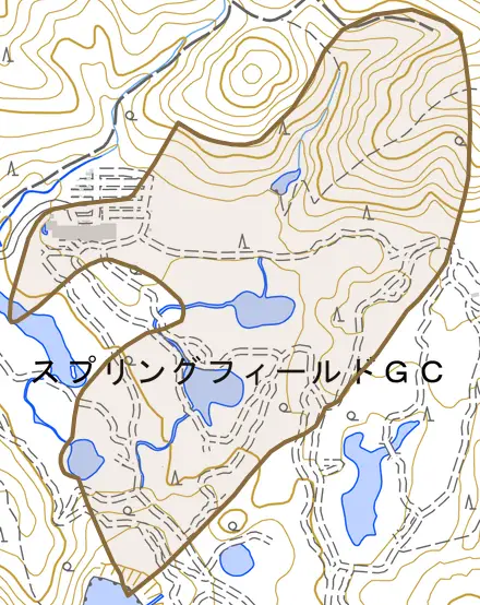 小名田町野田内とその周辺の地図。町の範囲を重ねている