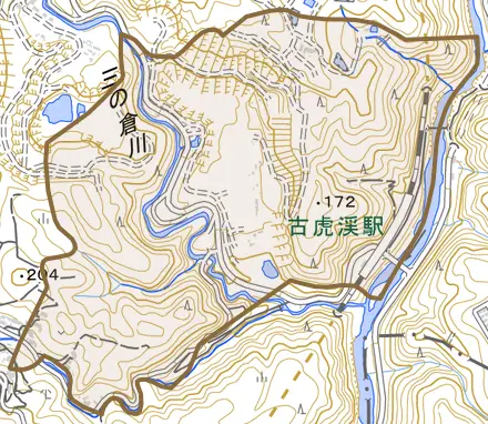 諏訪町神田とその周辺の地図。町の範囲を重ねている