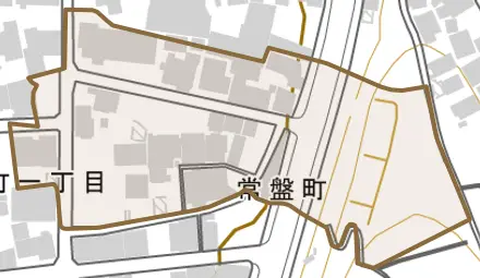 常盤町とその周辺の地図。町の範囲を重ねている
