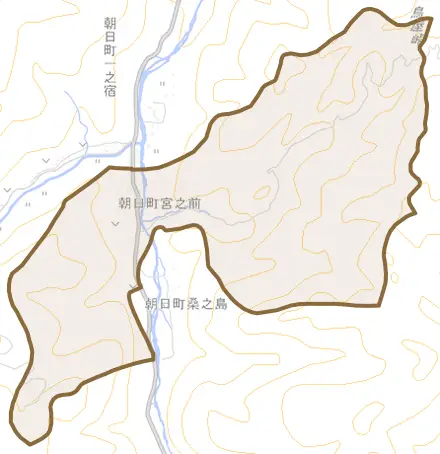 朝日町宮之前とその周辺の地図。町の範囲を重ねている