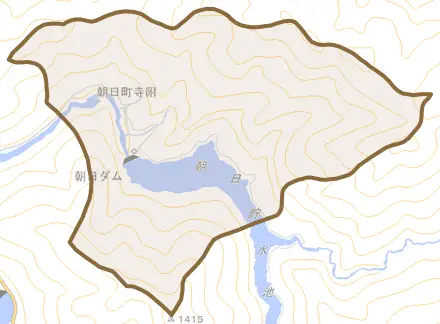 朝日町寺附とその周辺の地図。町の範囲を重ねている