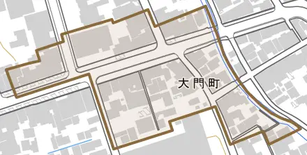 大門町とその周辺の地図。町の範囲を重ねている