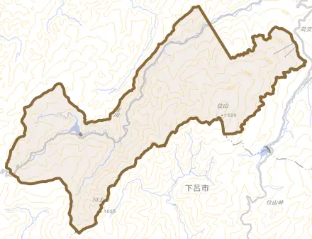 一之宮町とその周辺の地図。町の範囲を重ねている