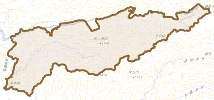 岩井町とその周辺の地図。町の範囲を重ねている