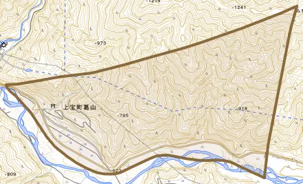 上宝町葛山とその周辺の地図。町の範囲を重ねている
