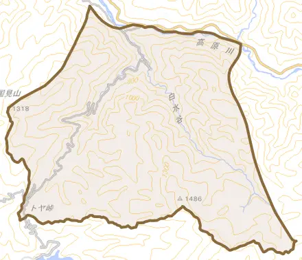 上宝町鼠餅とその周辺の地図。町の範囲を重ねている
