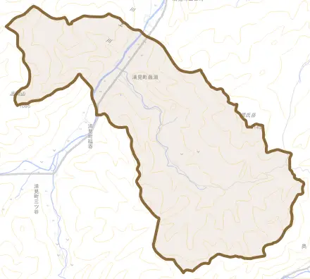 清見町藤瀬とその周辺の地図。町の範囲を重ねている