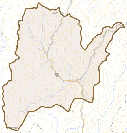清見町楢谷とその周辺の地図。町の範囲を重ねている