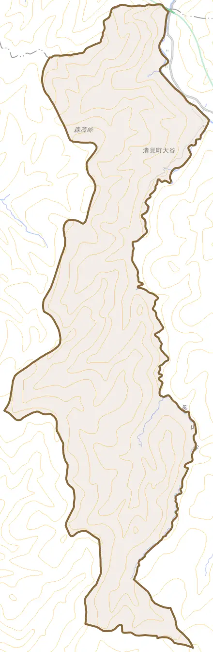 清見町大谷とその周辺の地図。町の範囲を重ねている