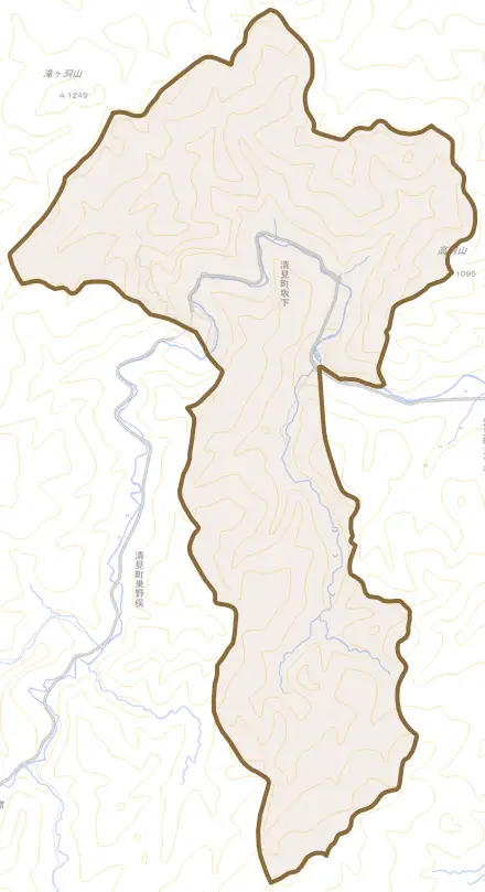 清見町坂下とその周辺の地図。町の範囲を重ねている