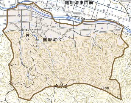 国府町今とその周辺の地図。町の範囲を重ねている