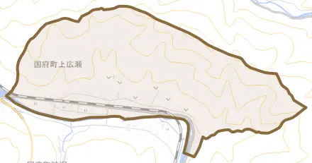 国府町上広瀬とその周辺の地図。町の範囲を重ねている