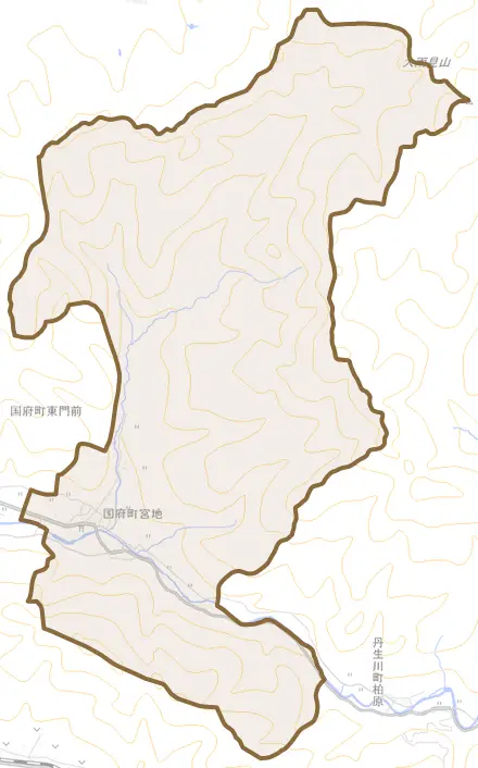 国府町宮地とその周辺の地図。町の範囲を重ねている