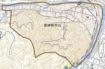 国府町村山とその周辺の地図。町の範囲を重ねている