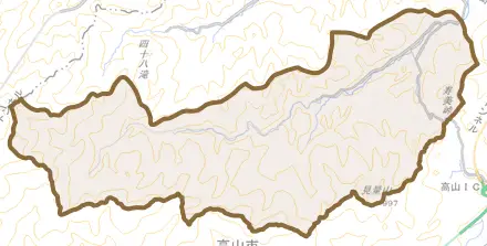 国府町瓜巣とその周辺の地図。町の範囲を重ねている