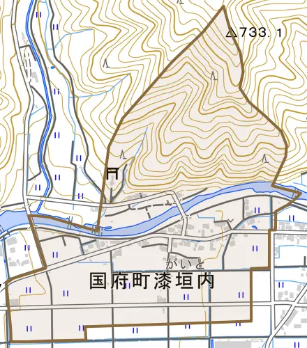 国府町漆垣内とその周辺の地図。町の範囲を重ねている