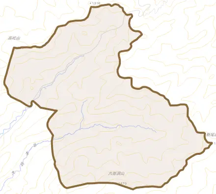 久々野町有道とその周辺の地図。町の範囲を重ねている