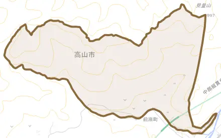 前原町とその周辺の地図。町の範囲を重ねている