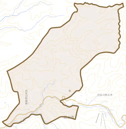 丹生川町旗鉾とその周辺の地図。町の範囲を重ねている