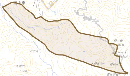 丹生川町池之俣とその周辺の地図。町の範囲を重ねている