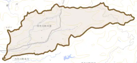 丹生川町大萱とその周辺の地図。町の範囲を重ねている