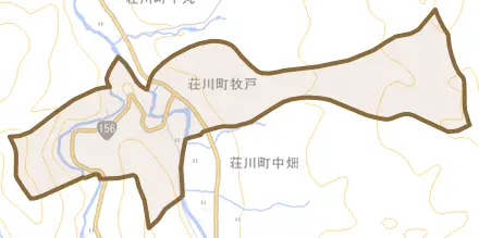 荘川町牧戸とその周辺の地図。町の範囲を重ねている