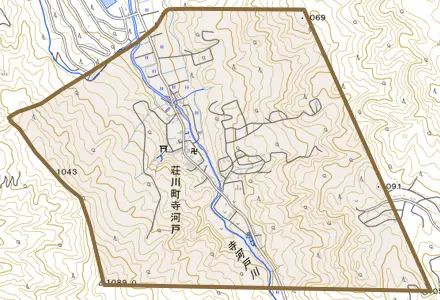 荘川町寺河戸とその周辺の地図。町の範囲を重ねている