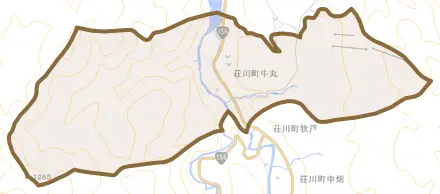 荘川町牛丸とその周辺の地図。町の範囲を重ねている