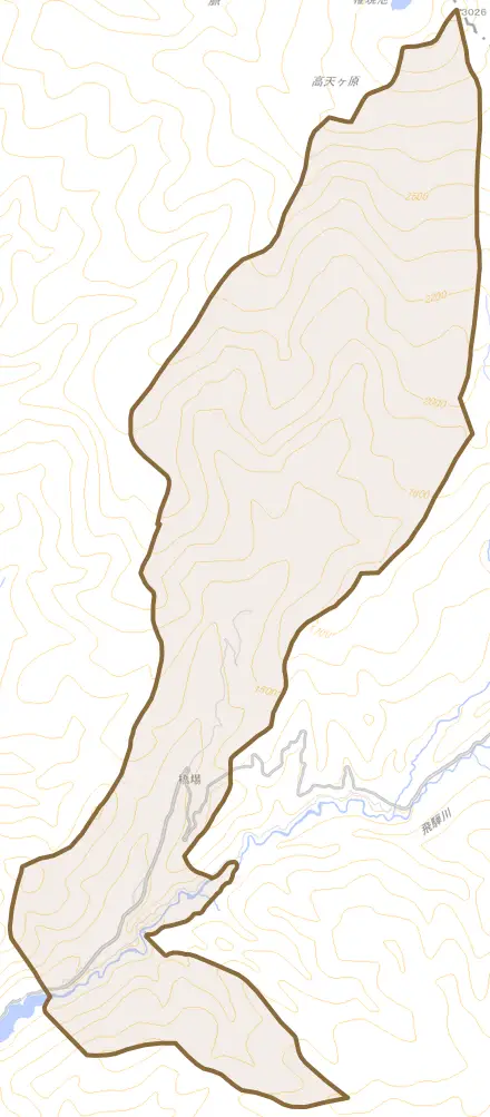 高根町阿多野郷とその周辺の地図。町の範囲を重ねている