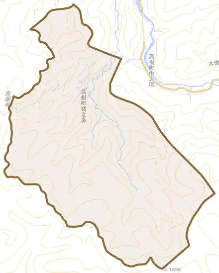 高根町猪之鼻とその周辺の地図。町の範囲を重ねている