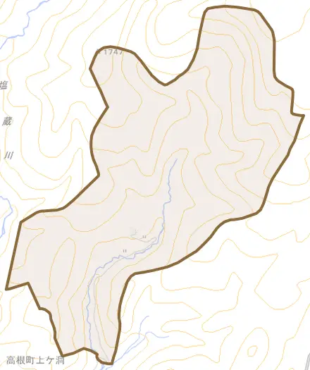 高根町黍生とその周辺の地図。町の範囲を重ねている