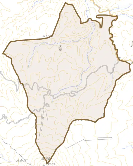 高根町留之原とその周辺の地図。町の範囲を重ねている