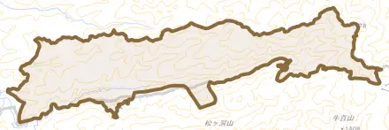 滝町とその周辺の地図。町の範囲を重ねている