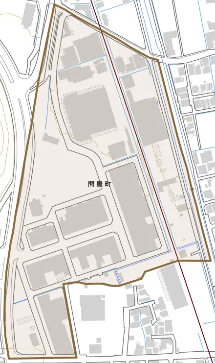問屋町とその周辺の地図。町の範囲を重ねている