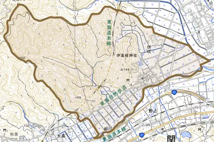 伊吹とその周辺の地図。町の範囲を重ねている