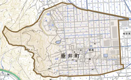 栗原とその周辺の地図。町の範囲を重ねている