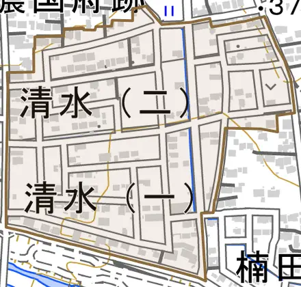 清水とその周辺の地図。町の範囲を重ねている