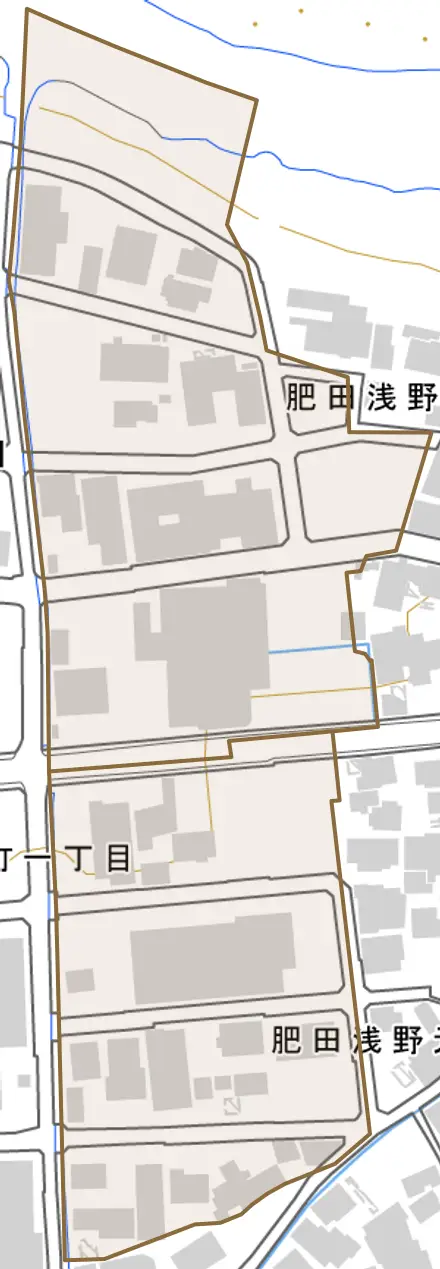 肥田浅野元町とその周辺の地図。町の範囲を重ねている