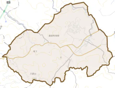 鶴里町柿野とその周辺の地図。町の範囲を重ねている
