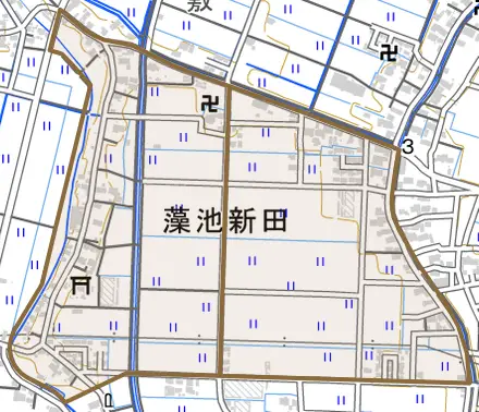 藻池新田とその周辺の地図。町の範囲を重ねている