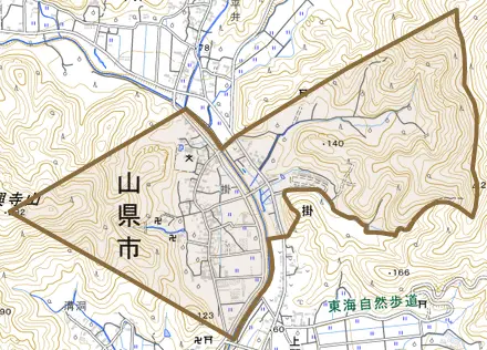 掛とその周辺の地図。町の範囲を重ねている