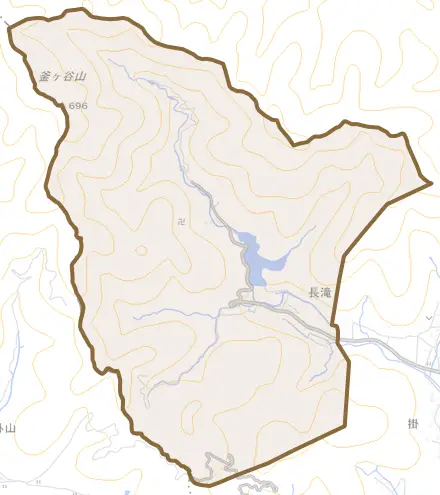 長滝とその周辺の地図。町の範囲を重ねている