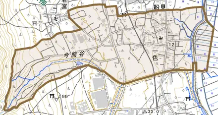 一色とその周辺の地図。町の範囲を重ねている