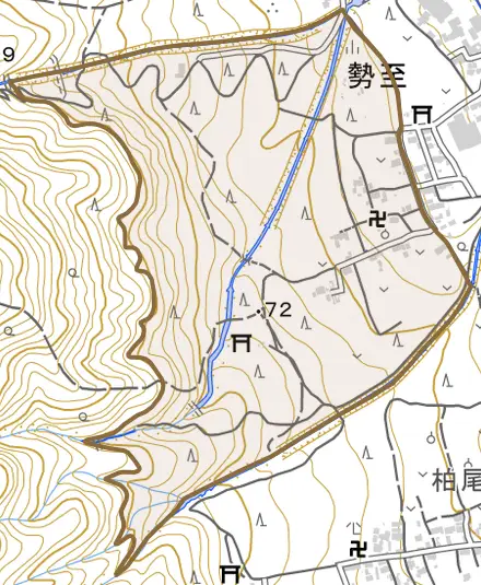 勢至とその周辺の地図。町の範囲を重ねている