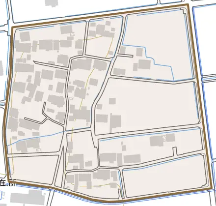 豊とその周辺の地図。町の範囲を重ねている