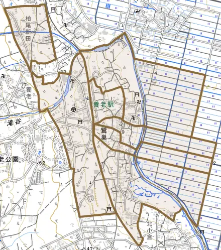 鷲巣とその周辺の地図。町の範囲を重ねている
